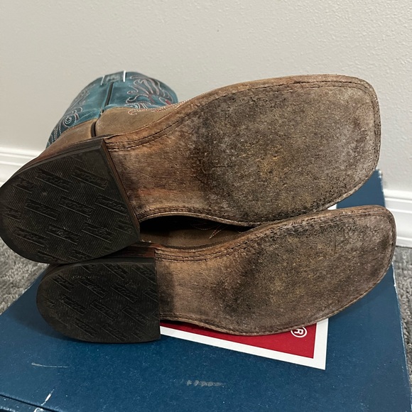 Tony Lama Brown and Teal Western Boots - Picture 2 of 3